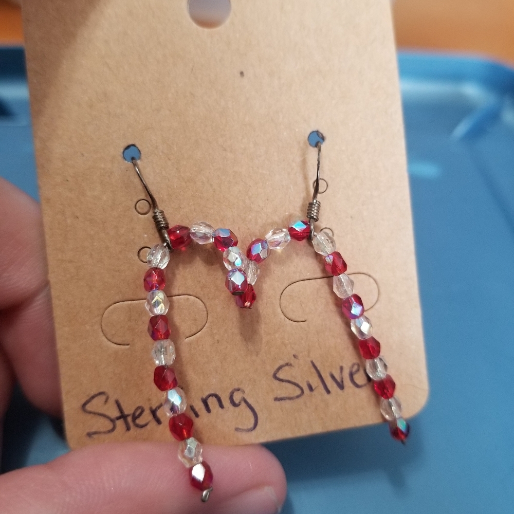 Beaded candy cane earrings